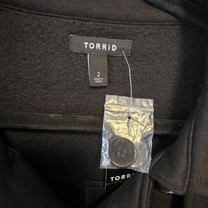 Torrid Black Fleece Lined Jacket with Button Detail Size 2